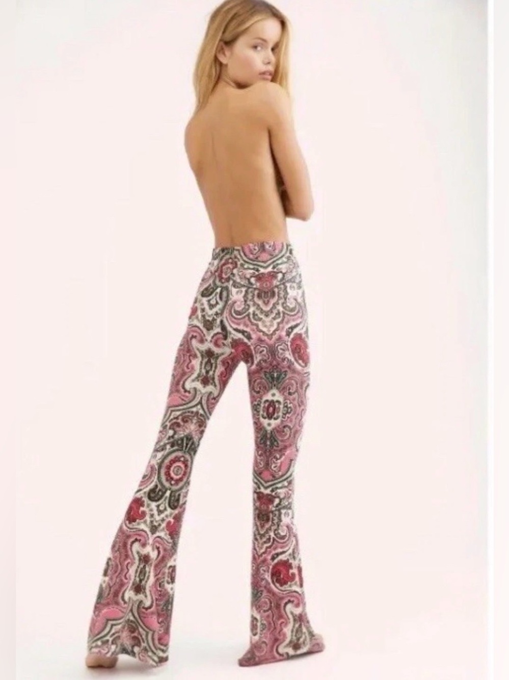 NWT Free People Pink Paisley Flare Pants Size Small